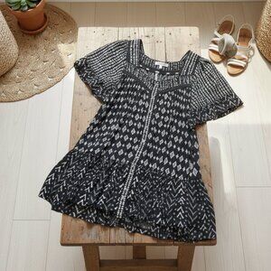 Free People Juno Smocked Mini Dress Black White Print Boho Babydoll Small Size